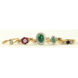 FIVE GOLD RINGS, VARIOUSLY GEM SET, 9.3G