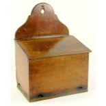 A VICTORIAN MAHOGANY WALL HANGING CANDLE BOX WITH SHAPED BACK PLATE