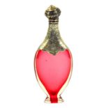 A SILVER GILT MOUNTED RUBY GLASS SCENT BOTTLE, OF FLATTENED FORM, PROBABLY FRENCH, MID 19TH CENTURY