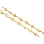 A 9CT GOLD NECKLACE OF OVAL FILIGREE LINKS, 15.7G