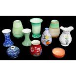 NINE VARIOUS SHELLEY VASES AND A BOWL