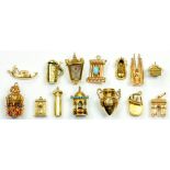 FOURTEEN VARIOUS GOLD CHARMS, SEVERAL GEM SET, 42G GROSS