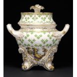 A COALPORT MOULDED ICE PAIL AND COVER, C1825 the pail painted to either side with figures outside