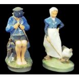 TWO ROYAL COPENHAGEN FIGURES OF A BOY WHITTLING WOOD AND A GOOSE GIRL