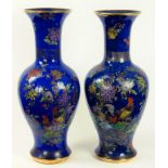 A PAIR OF WILTSHAW AND ROBINSON CARLTON WARE COCK AND PEONY VASES, C1925 47cm h, printed mark,