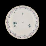 A DERBY SAUCER DISH, C1778-81 20cm diam, incised N, crown over D in blue ++ In good condition