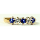 A SAPPHIRE AND DIAMOND FIVE STONE RING IN 9CT GOLD, 2G GROSS