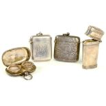 MEDICAL COLLECTABLES. AN EARLY 19TH CENTURY SILVER LANCET CASE, UNMARKED, TWO SILVER VESTA CASES AND