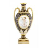 A MINTONS VASE, C1900 painted by A Boullemier, signed, with an oval medallion of a child, 30cm h,