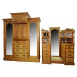 A VICTORIAN CARVED WALNUT WARDROBE AND DRESSING TABLE