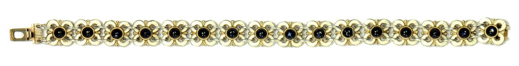 A NORWEGIAN SILVER, WHITE ENAMEL AND BLACK ENAMEL CABOCHON BRACELET BY DAVID ANDERSEN