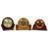 THREE 1930'S OAK OR MAHOGANY MANTLE CLOCKS