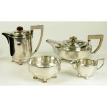 AN ART DECO ELECTROPLATE FOUR PIECE TEA SERVICE BY JAMES DIXON & SONS, CIRCA 1930