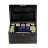 A VICTORIAN EPNS FITTED MARBLE WOOD DRESSING CASE