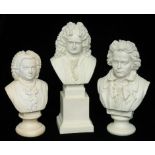 TWO ROBINSON AND LEADBEATER PARIAN WARE BUSTS OF BEETHOVEN AND HANDEL, ONE ON SEPARATE SQUARE PLINTH