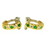 A PAIR OF EMERALD, DIAMOND AND 18CT GOLD EARRINGS, 4.3G