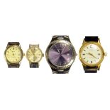 A MUDU GOLD PLATED DOUBLEMATIC MEDIUM SIZED WRISTWATCH AND THREE OTHER WRISTWATCHES
