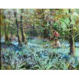 JELBERT - THE BLUEBELL WOOD, SIGNED, OIL ON BOARD AND THREE OTHER PRINTS AND DRAWINGS