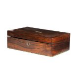 A VICTORIAN ROSEWOOD WRITING BOX, THE LID INLAID WITH MOTHER OF PEARL ENGRAVED R. ANTHONY, WITH