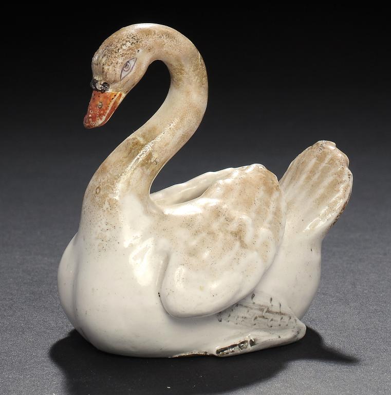 A RARE DERBY MODEL OF A SWAN, C1775 7cm h Although Peter Bradshaw (Derby Porcelain Figures 1750-