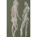 TOM MERRIFIELD (1932-) STANDING FEMALE NUDE IN TWO POSITIONS  signed, white, black and pink chalk on
