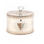 AN OLD SHEFFIELD PLATE OVAL TEA CADDY BY FENTON, CRESWICK & CO, C1775  with swivel knop and lock,