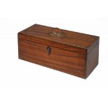 A GEORGE III SATINWOOD AND INLAID TEA CADDY,  DATED 1804 the fitted interior retaining a pair of