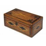 A VICTORIAN EBONY AND MAPLE INLAID MAHOGANY WORKBOX, POSSIBLY COLONIAL, C1860-80  the lid inlaid
