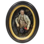 A GEORGE III POLYCHROME WAX SCULPTURE OF A MAN, SAID TO BE THE MARQUIS OF GRANBY, ATTRIBUTED TO