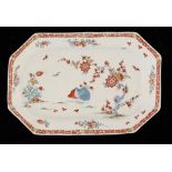 A BOW KAKIEMON STYLE DISH, C1758-60  enamelled with the Two Quail pattern, 24cm w ++In fine