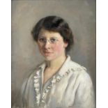 NOTTINGHAM SCHOOL, EARLY 20TH C PORTRAIT OF A LADY  bust length in a white dress wearing pince