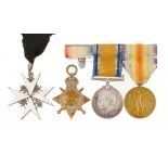 WORLD WAR ONE ORDER OF ST JOHN AND GROUP OF THREE  Order of St John Commander's neck badge, 1914-