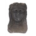 A CARVED STONE CORBEL AS A HUMAN HEAD, 18TH C OR EARLIER   30cm h ++Nose damaged, other losses and