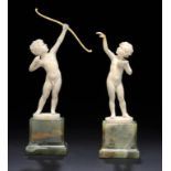 FERDINAND PREISS.  TWO IVORY FIGURES OF CHILDREN, C1930 on onyx base, 16.5 and 19.5cm h, signed F