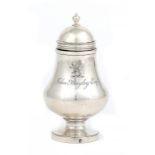 A GEORGE IV SILVER BALUSTER NUTMEG GRATER AND COVER  with steel rasp, crested and engraved John