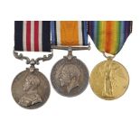 WORLD WAR ONE   MM GROUP OF THREE, Military Medal, British War Medal and Victory Medal  33152 CPL