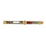 A VICTORIAN GOLD AND HARDSTONE PENCIL, C1850 with chased mounts, 10.3cm l ++Under magnification