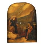 ITALIAN SCHOOL  THE ANNUNCIATION  oil on marble, arched top, 24 x 17.5cm, giltwood frame ++The