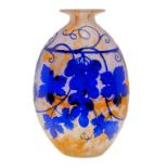 AN ART DECO CAMEO GLASS VASE, C1935  in the manner of Le Verre Francais, etched with grapevines,