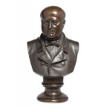 A FRENCH BRONZE PORTRAIT BUST OF A GENTLEMAN CAST BY ALFRED DAUBREE, C1880 rich brown patina, 26.5cm