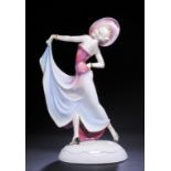A HERTWIG & CO KATZHUTTE EARTHENWARE FIGURE OF A DANCER, C1935 50cm h, impressed 8, green printed