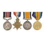 WORLD WAR ONE MM GROUP OF FOUR   Military Medal, 1914-15 Star, British War Medal and Victory Medal