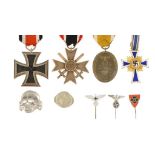 GERMANY, THIRD REICH   IRON CROSS, II CLASS, WAR SERVICE CROSS WITH SWORDS, WEST WALL MEDAL, NAZI