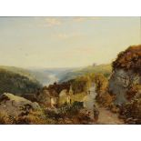EDMUND JOHN NIEMANN (1813-1876) EXTENSIVE VALLEY LANDSCAPE WITH FIGURES ON A LANE oil on canvas,