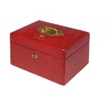 ROYAL.  A VICTORIAN SCARLET MOROCCO JEWEL BOX, C1890  the lid tooled in gilt with royal crown and