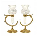 A PAIR OF VICTORIAN GILT BRASS AND CUT GLASS POSY VASES BY F & C OSLER, C1870  19.5cm h, stamped