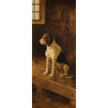 FOLLOWER OF MAUD EARL A FOXHOUND IN A STABLE oil on canvas, 95 x 39cm ++In original condition,