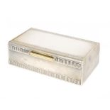 AN ART DECO SILVER CIGARETTE BOX with gilt rod handle, cedar lined, 17cm w, by Padgett & Braham Ltd,