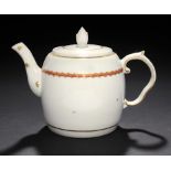 A BRISTOL BARREL SHAPED TEAPOT AND A COVER, C1775 14cm h, blue enamel cross ++Cover with crazing