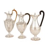 THREE OLD SHEFFIELD PLATE LIDDED JUGS, C1775 AND 80  31cm h and circa Illustrated: Crosskey (G), Old